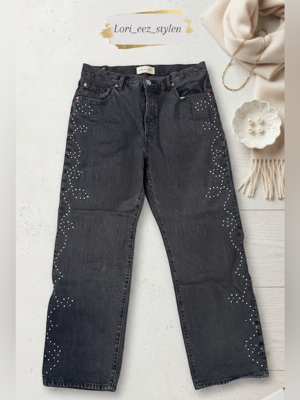 Levi's Black Straight Leg Jeans with Stud Accents